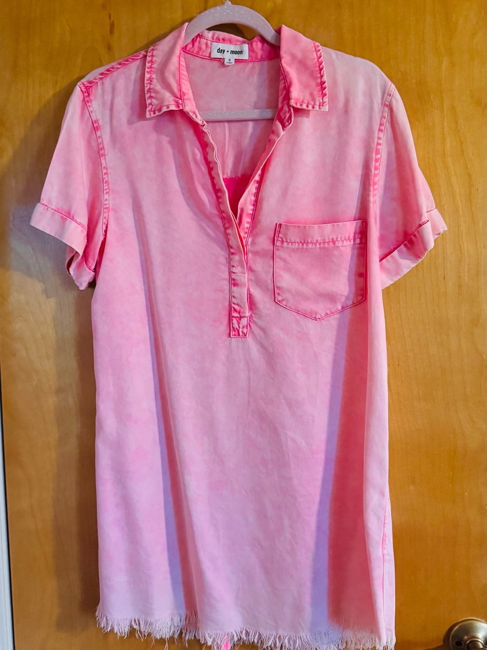 day + moon Pink Short Sleeve Shirt Dress